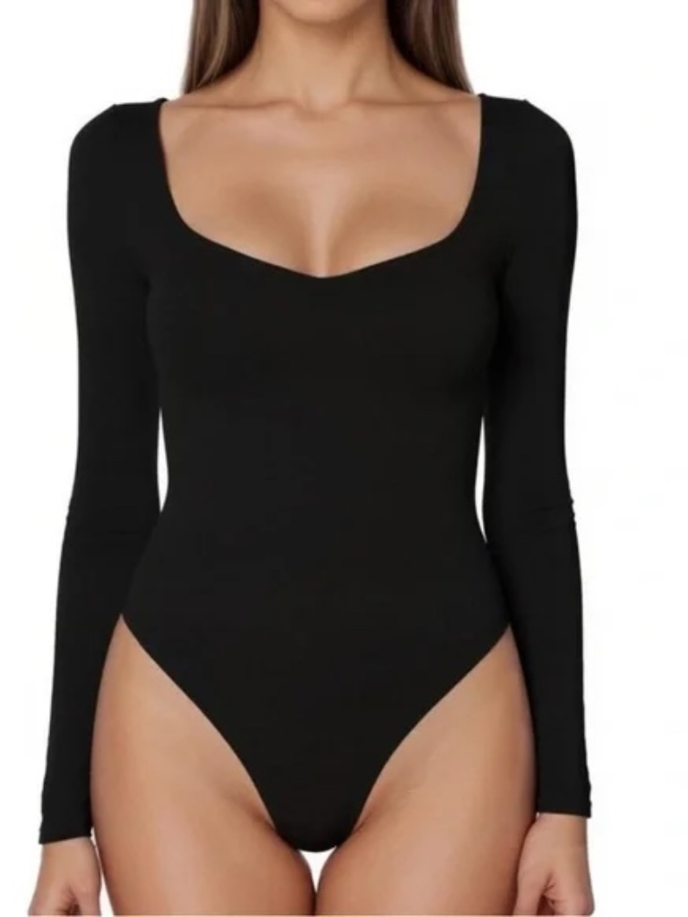 A New Day Long Sleeve Bodysuit Black Square Neck size Small